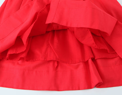 French Slim Fit Retro Red Cotton Linen Halter Large Swing Sexy Low Cut Cinched Slimming Dress by Ragazza
