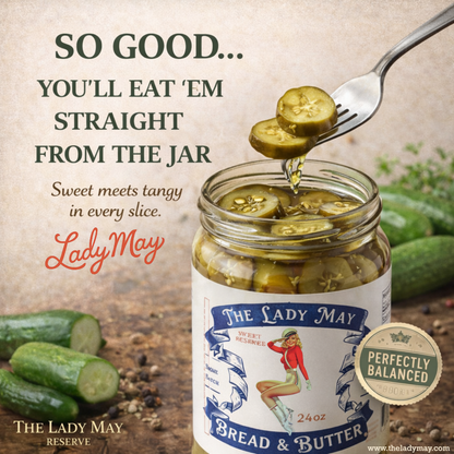 Lady May’s Bread &amp; Butter Sweet Pickles – 2 Pack (24oz Jars) – Small Batch Southern Style Sweet &amp; Tangy Kirby Cucumber Slices – Restaurant Recipe, Crisp &amp; Crunchy – Organic Ingredients by The Lady May