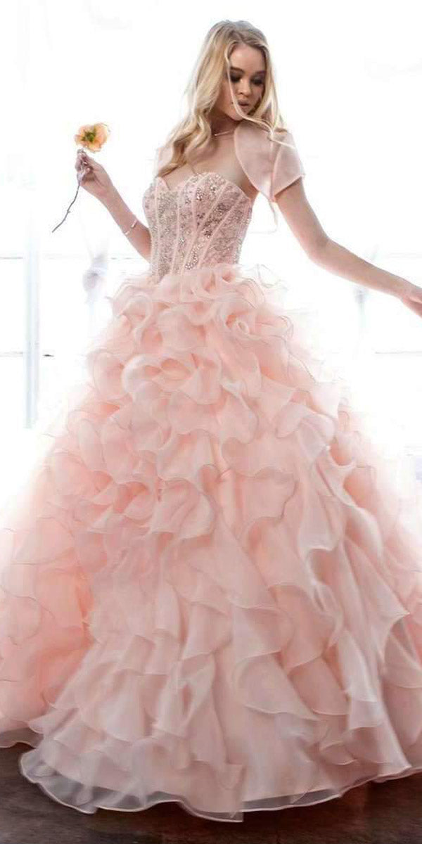 Juliet 1418 Cinderella Ball Gown Organza Ruffle Skirt Beaded Corset Bodice by DiscountDressShop