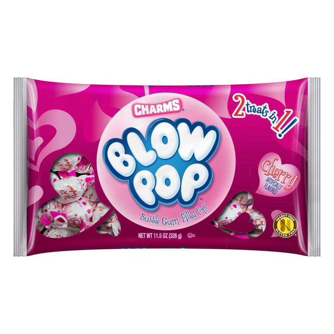 Charms Blow Pop Valentine Cherry Bubble Gum Filled Pops (11.5oz) by Farmacias Savia