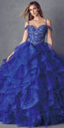 Juliet 1421 Cinderella Ball Gown Ruffled Tulle Cold Shoulder Embroidered Bodice by DiscountDressShop