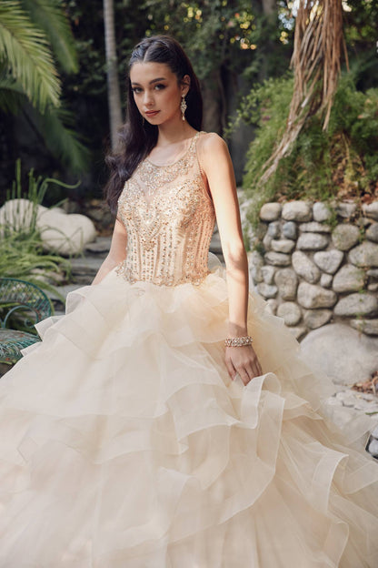 Juliet 1423 A-Line Princess Ball Gown Ruffled Tiered Tulle with Jacket by DiscountDressShop