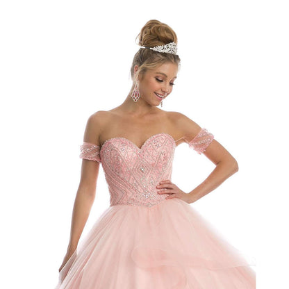 Juliet 1424 Quinceanera Ball Gown Tulle Skirt Arm Bands Beaded Bodice by DiscountDressShop