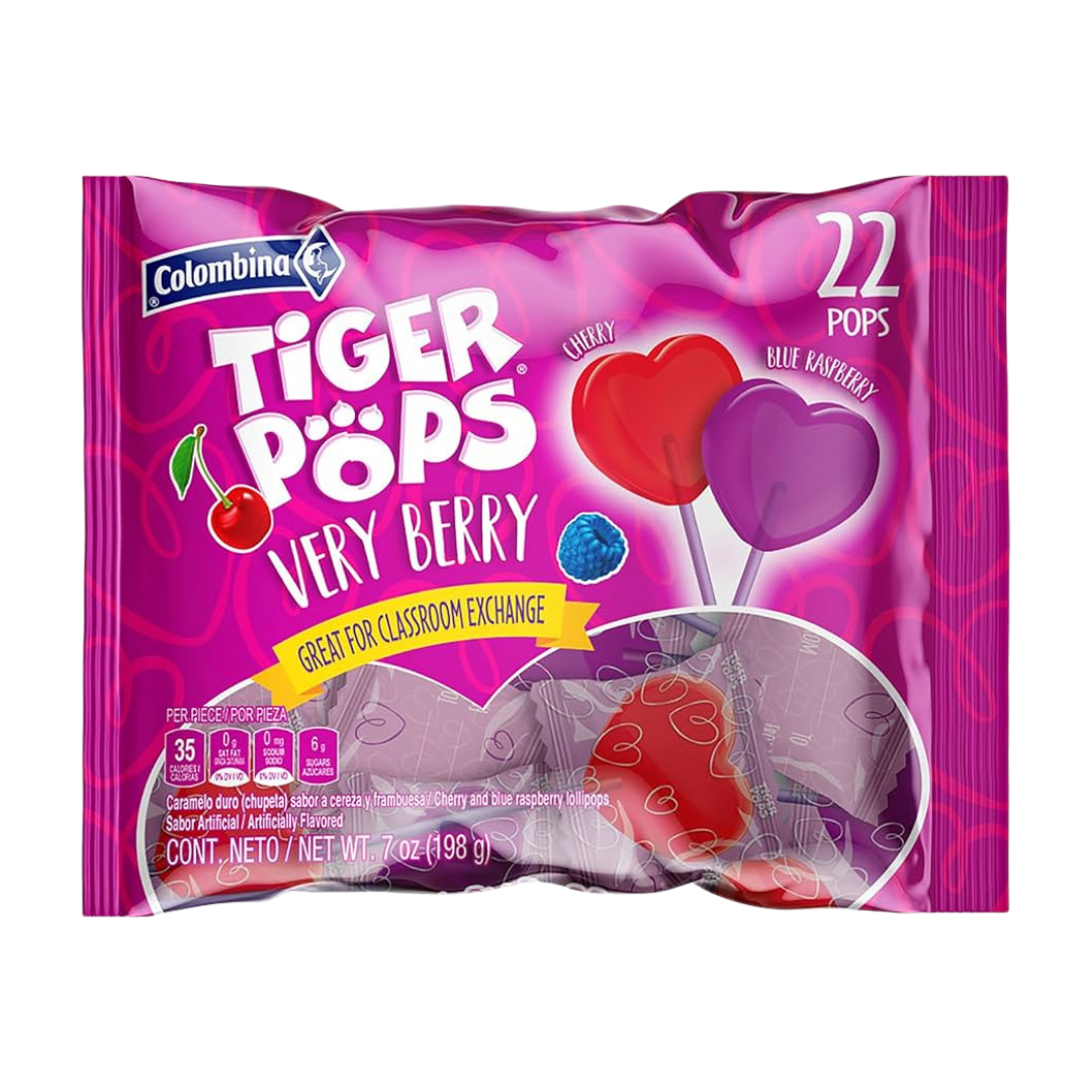 Colombina Tiger Pops Very Berry Heart Lollipops (22 Count / 7oz) by Farmacias Savia