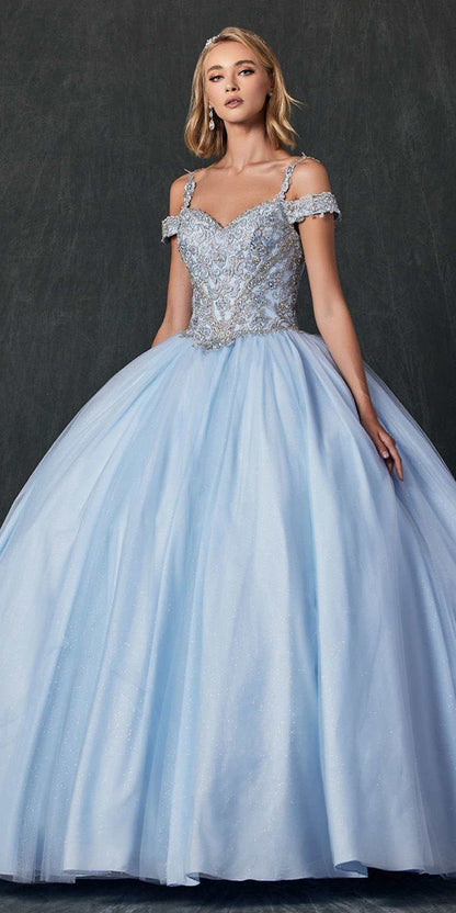 Juliet 1430 Dress Quinceanera Ball Gown Embroidered Applique Glitter Tulle by DiscountDressShop