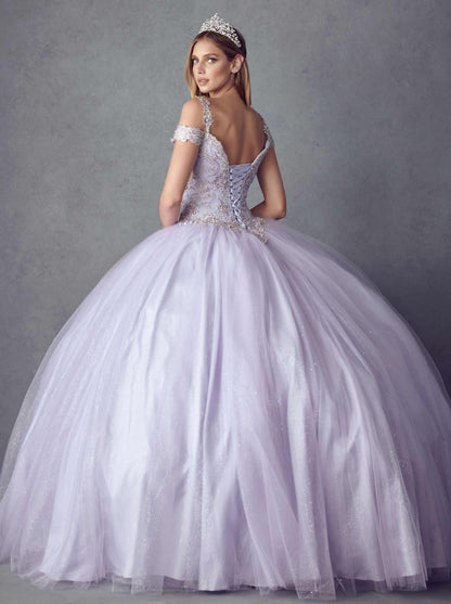 Juliet 1430 Dress Quinceanera Ball Gown Embroidered Applique Glitter Tulle by DiscountDressShop