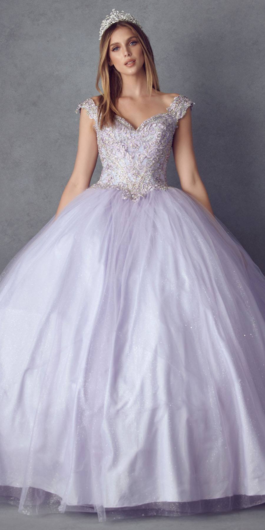 Juliet 1430 Dress Quinceanera Ball Gown Embroidered Applique Glitter Tulle by DiscountDressShop