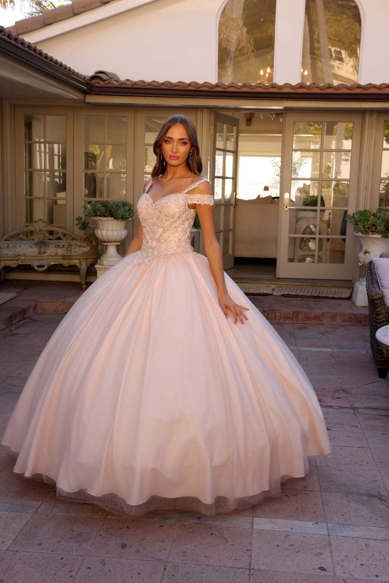 Juliet 1430 Dress Quinceanera Ball Gown Embroidered Applique Glitter Tulle by DiscountDressShop