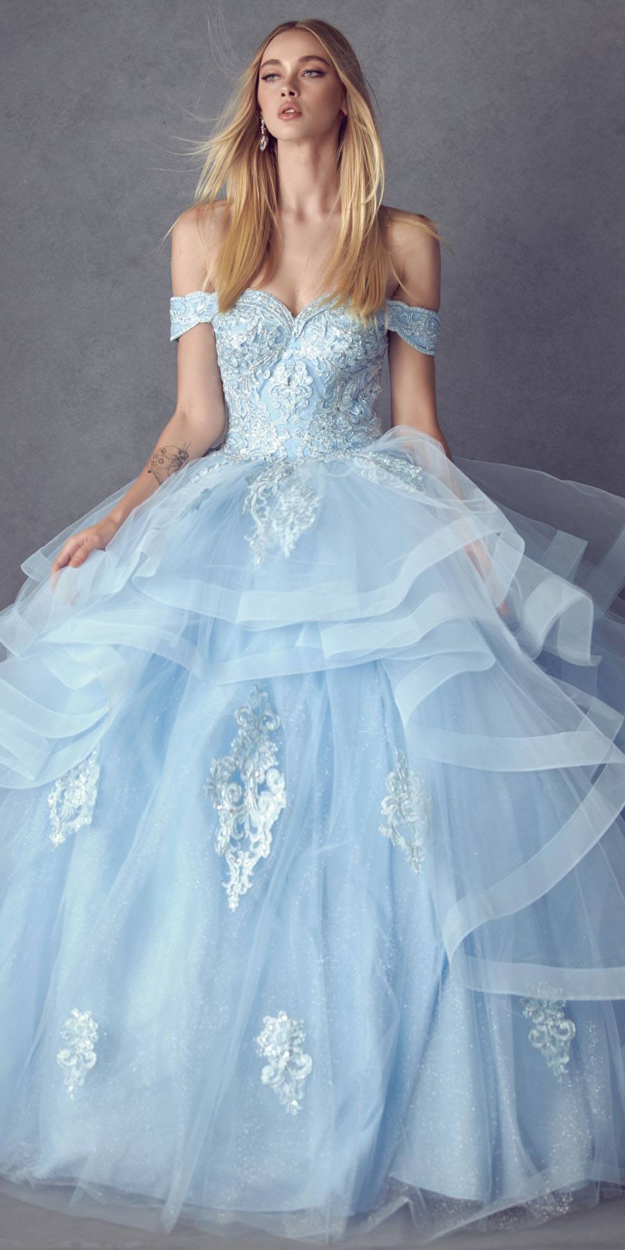 Juliet 1432 Dress Quinceanera Ball Gown Metallic Embroidery Glitter Tulle by DiscountDressShop