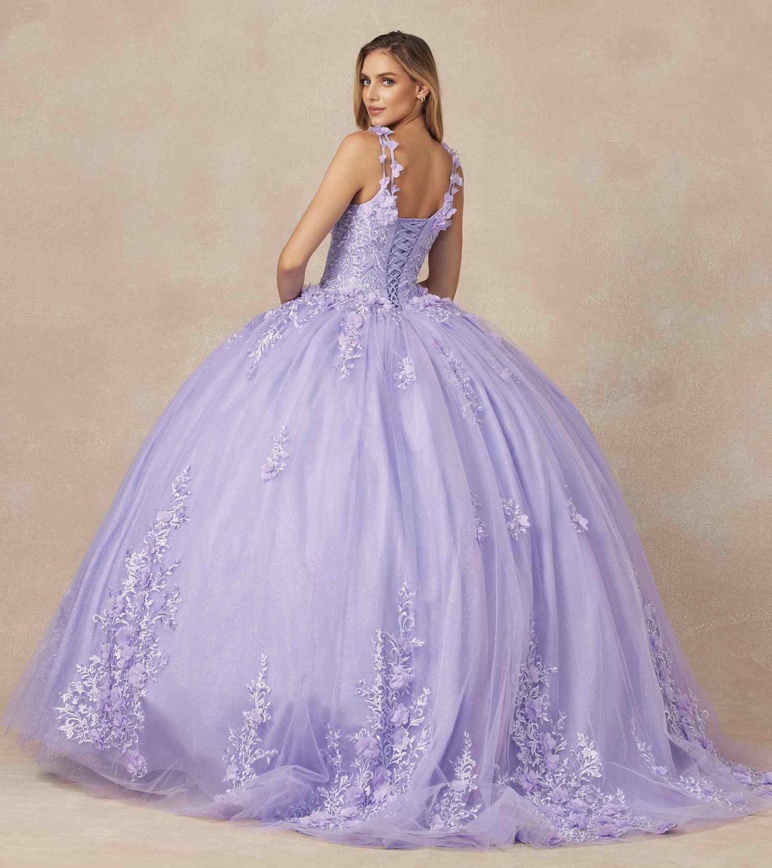 Juliet 1437 Floral Applique Quinceanera Ball Gown With 3D Flowers by DiscountDressShop