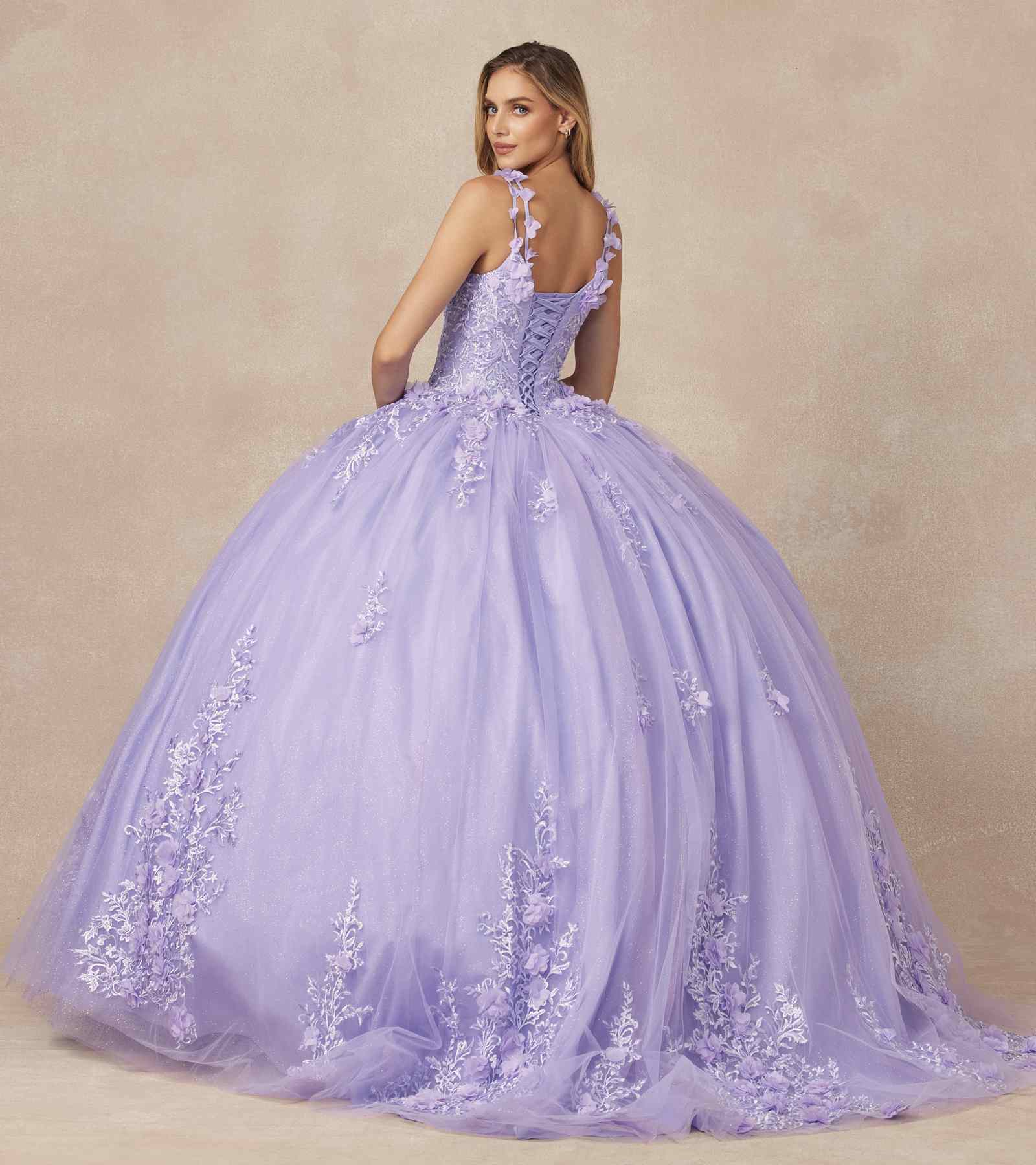 Juliet 1437 Floral Applique Quinceanera Ball Gown With 3D Flowers by DiscountDressShop