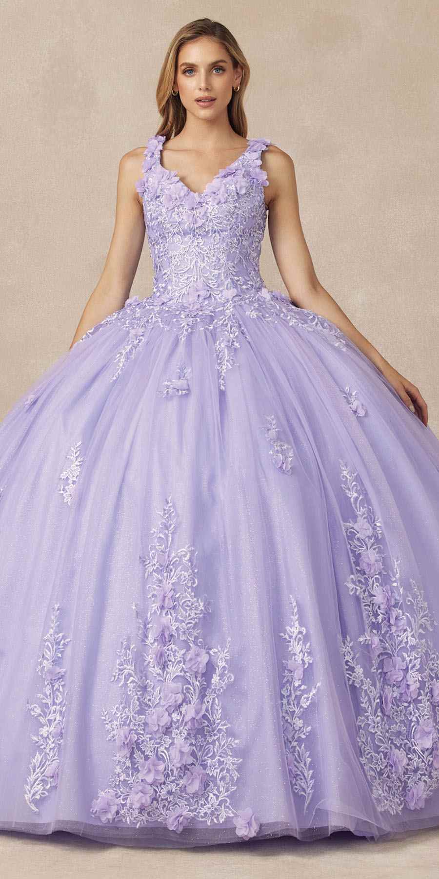 Juliet 1437 Floral Applique Quinceanera Ball Gown With 3D Flowers by DiscountDressShop