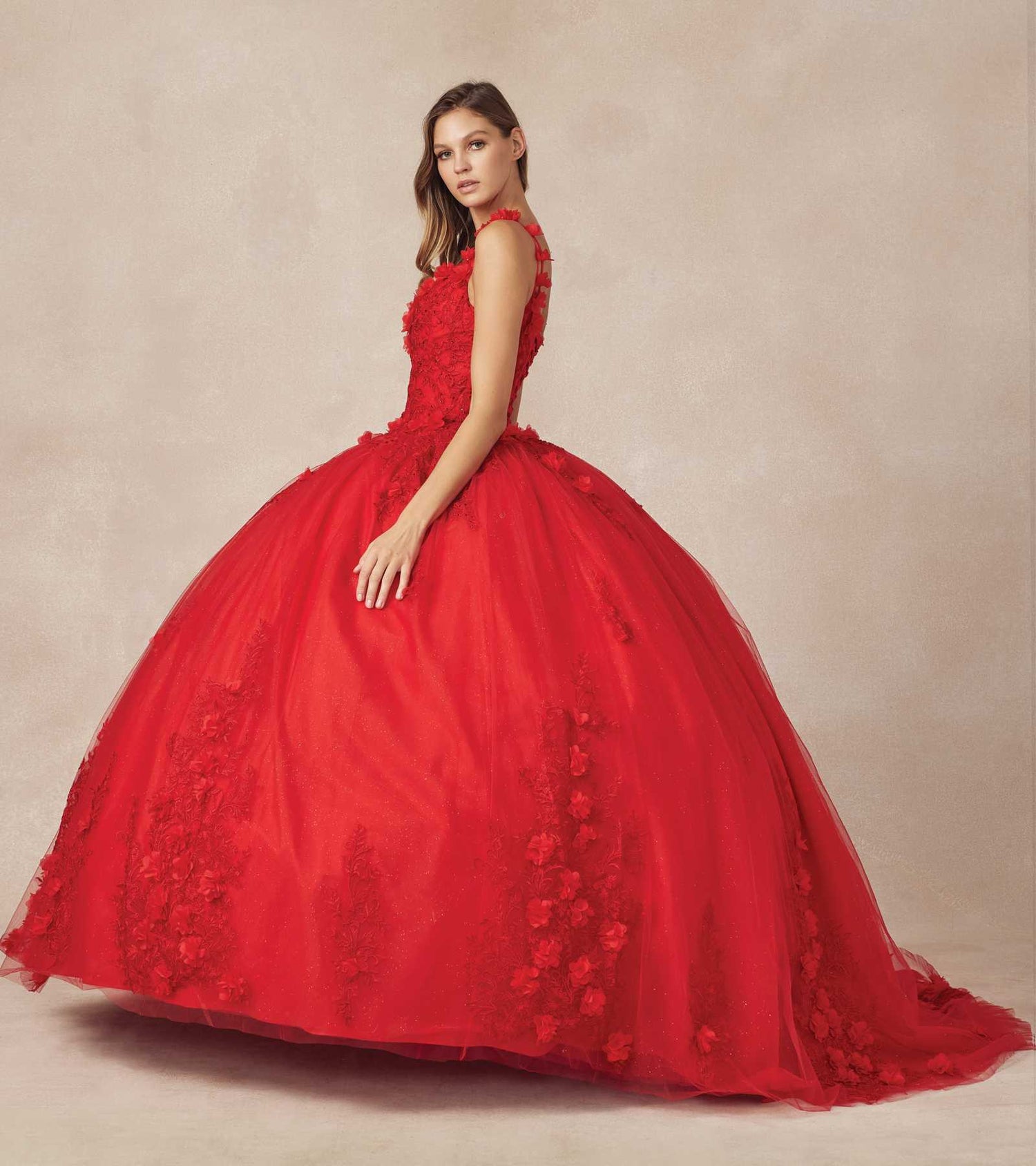 Juliet 1437 Floral Applique Quinceanera Ball Gown With 3D Flowers by DiscountDressShop