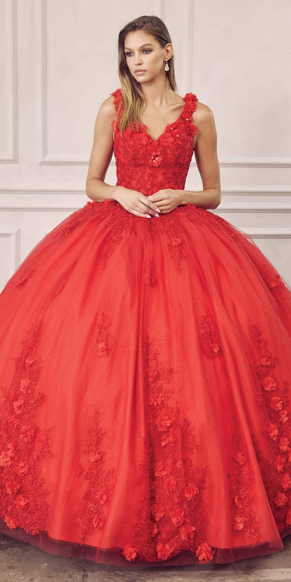 Juliet 1437 Floral Applique Quinceanera Ball Gown With 3D Flowers by DiscountDressShop