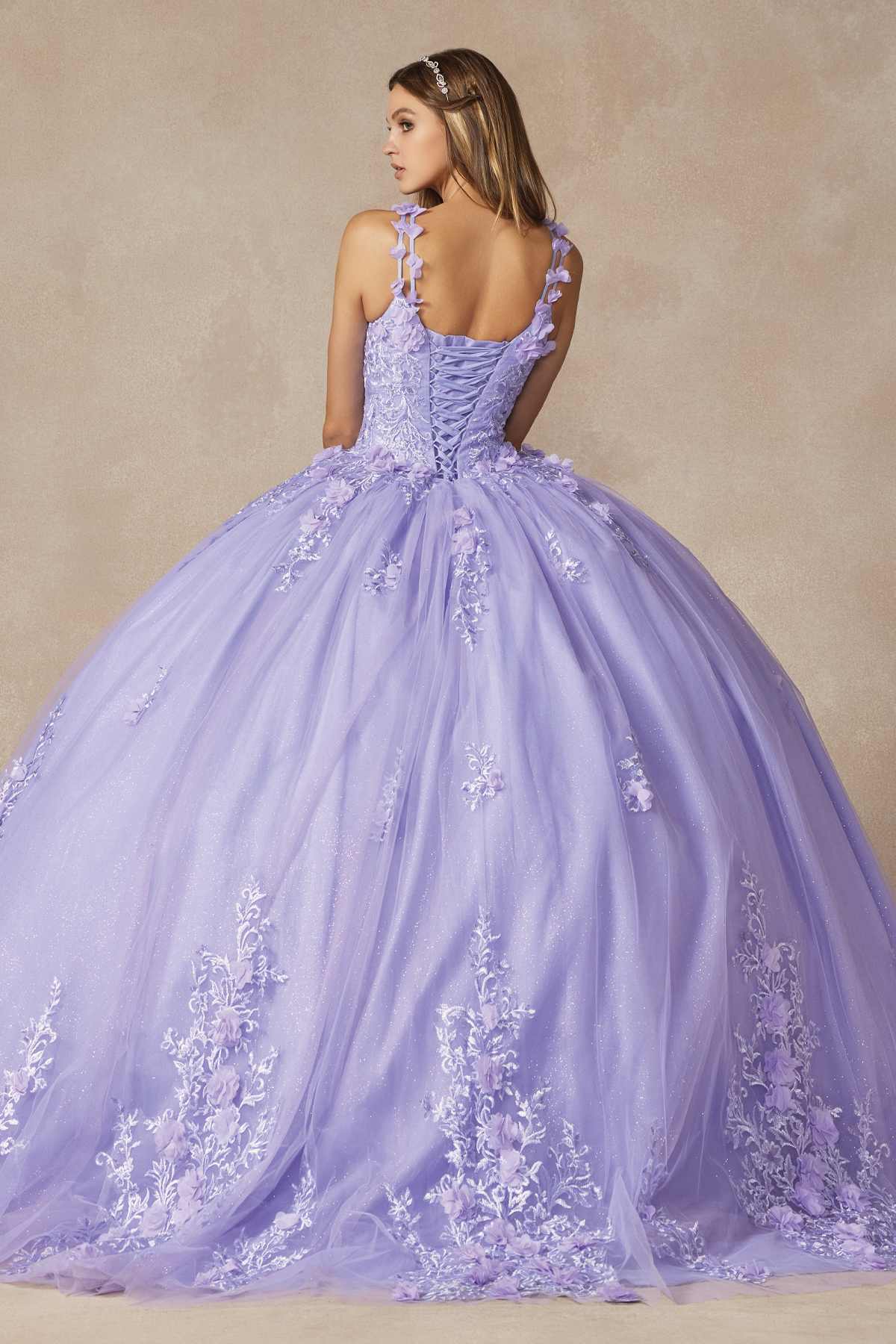Juliet 1437 Floral Applique Quinceanera Ball Gown With 3D Flowers by DiscountDressShop