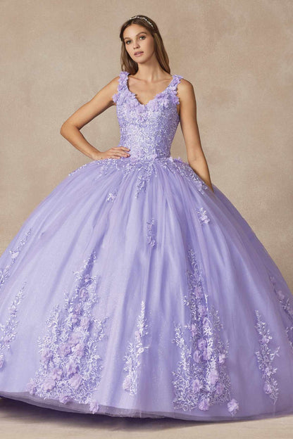 Juliet 1437 Floral Applique Quinceanera Ball Gown With 3D Flowers by DiscountDressShop