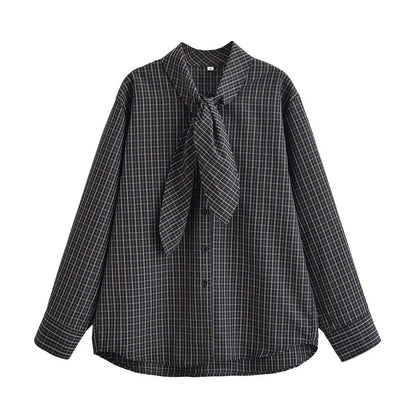 Women Clothing Cotton Scarf Plaid Shirt