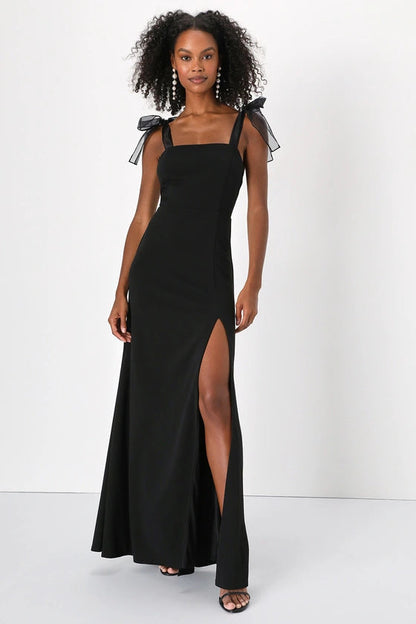 Solid Color Sling Waist Slimming Slit Sexy Women Clothing Maxi Dress Daily Evening Dress
