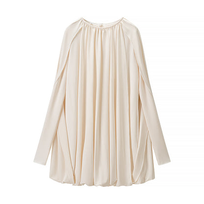 Women Clothing Winter Stylish Graceful Simple Cape Pleated Loose Dress
