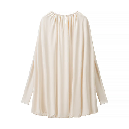 Women Clothing Winter Stylish Graceful Simple Cape Pleated Loose Dress