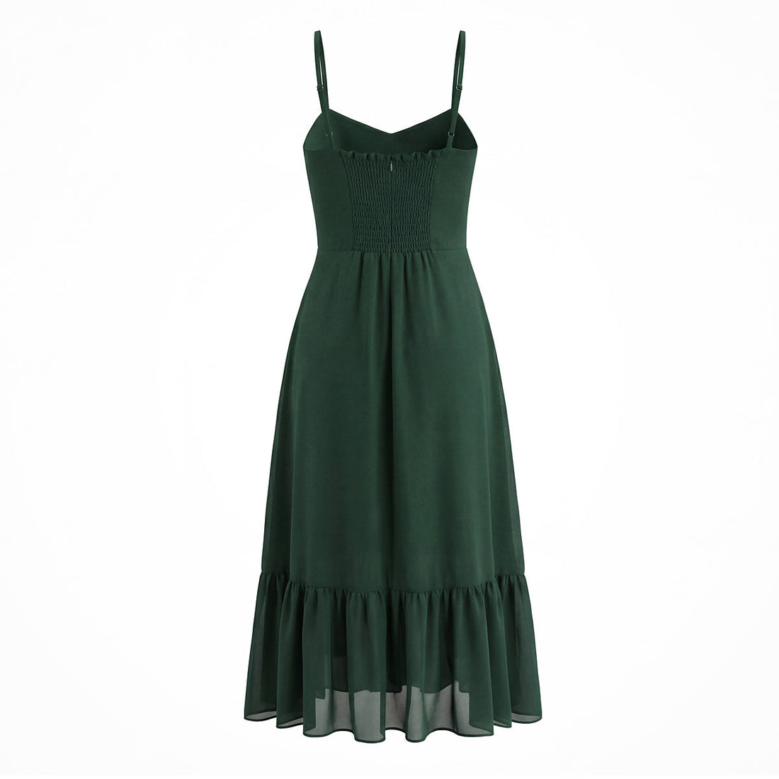 French Waist Tight Green Suspenders Dress for Women Slim Fit Ruffled Retro Slim Fit Holiday Chiffon Maxi Dress by Ragazza
