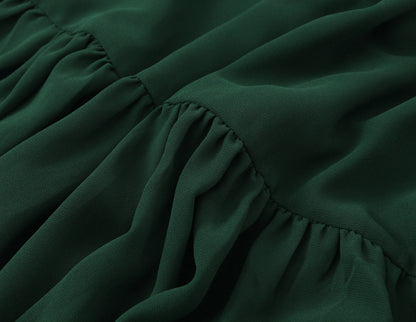French Waist Tight Green Suspenders Dress for Women Slim Fit Ruffled Retro Slim Fit Holiday Chiffon Maxi Dress by Ragazza
