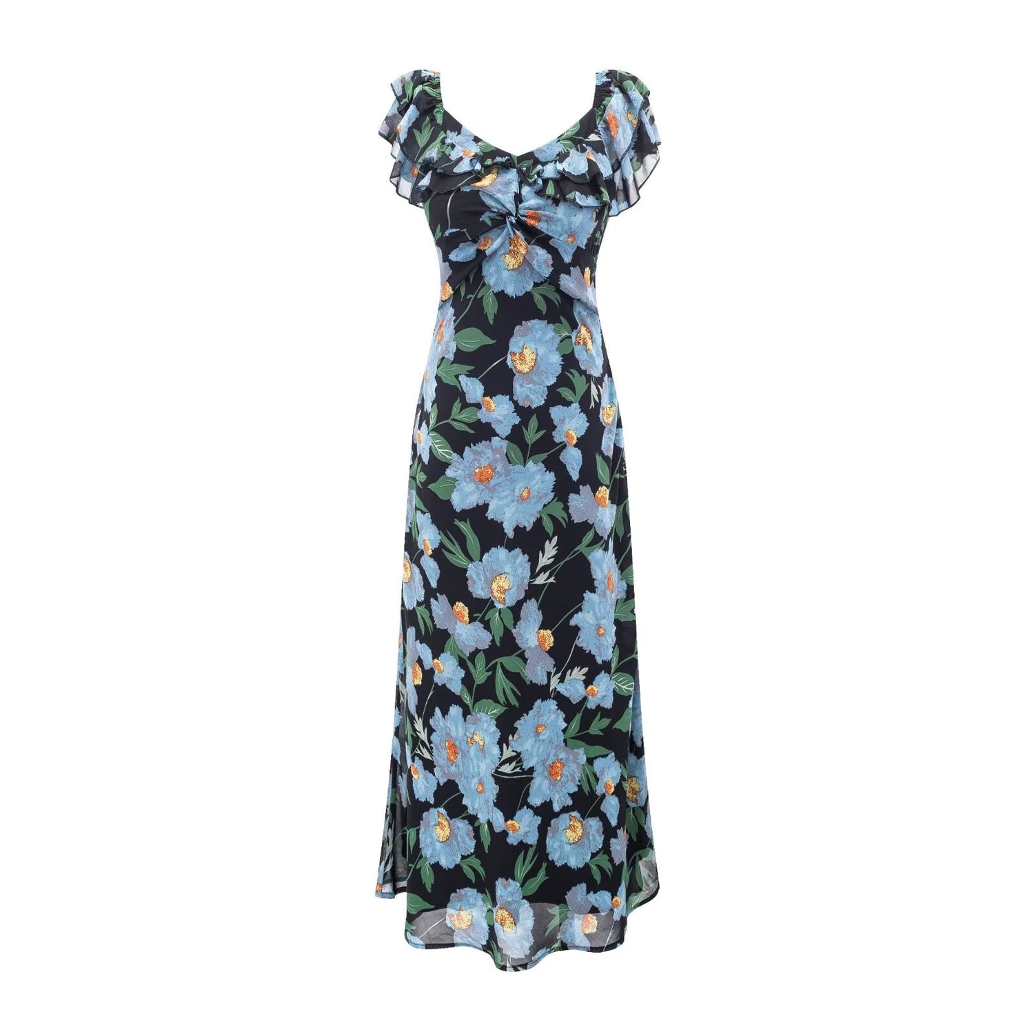 Summer Pastoral Fresh Beautiful Vacation Flying Sleeves Printed Waist Controlled Dress