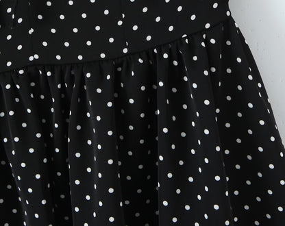 French Flying Sleeve Polka Dot Dress Women Retro Sexy off Shoulder Tube Top Lace up Waist A line Skirt