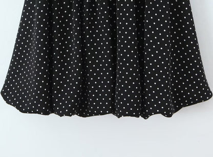 French Flying Sleeve Polka Dot Dress Women Retro Sexy off Shoulder Tube Top Lace up Waist A line Skirt
