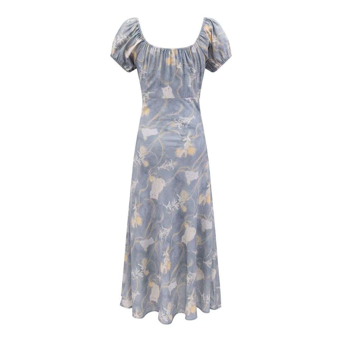 Early Spring Holiday Casual Cool Square Collar Puff Sleeve Printed Waist Controlled Dress