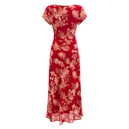 Early Spring Red Bottom Printed Drawstring V neck Short Sleeve Holiday Casual Dress