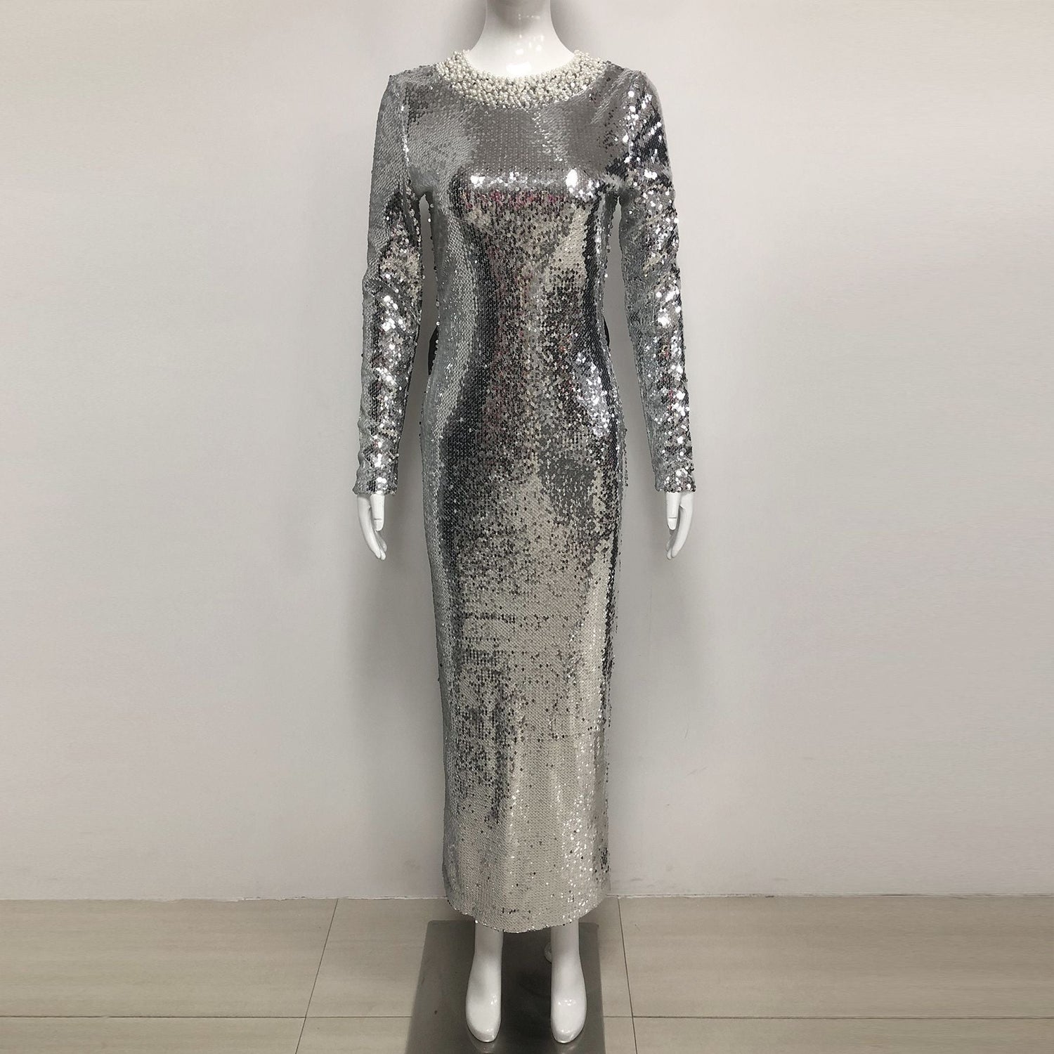 Autumn Winter Silver Gray Sequ Women Supply All Matching Slim Fitting Simple