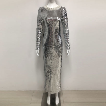 Autumn Winter Silver Gray Sequ Women Supply All Matching Slim Fitting Simple