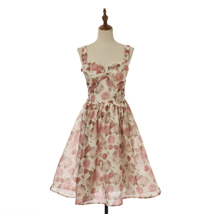Women Elegant Silk And Linen Pleated Short Dress With Vacation Style