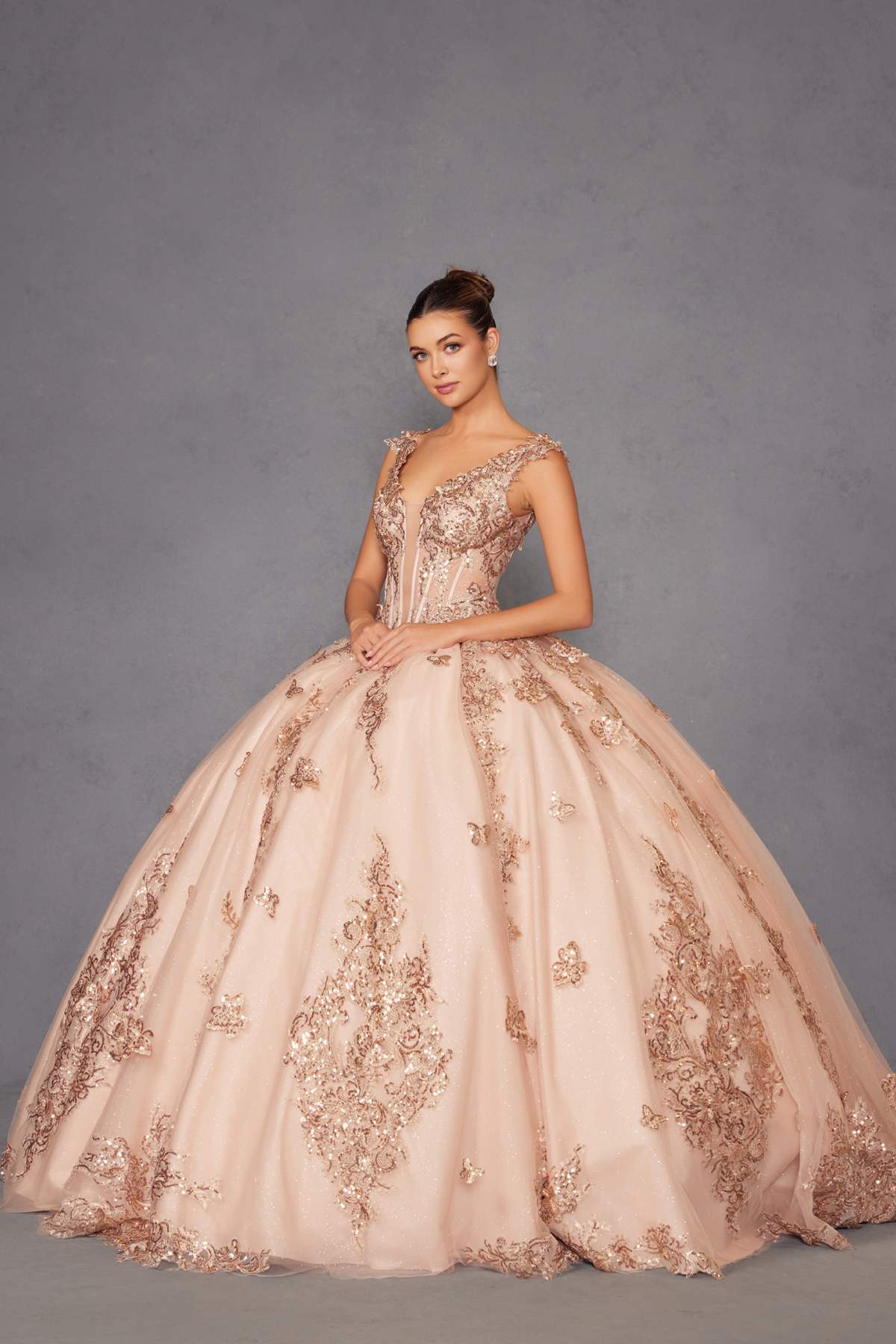 Juliet JT1485J Off the Shoulder Cinderella Quinceanera Ball Gown by DiscountDressShop