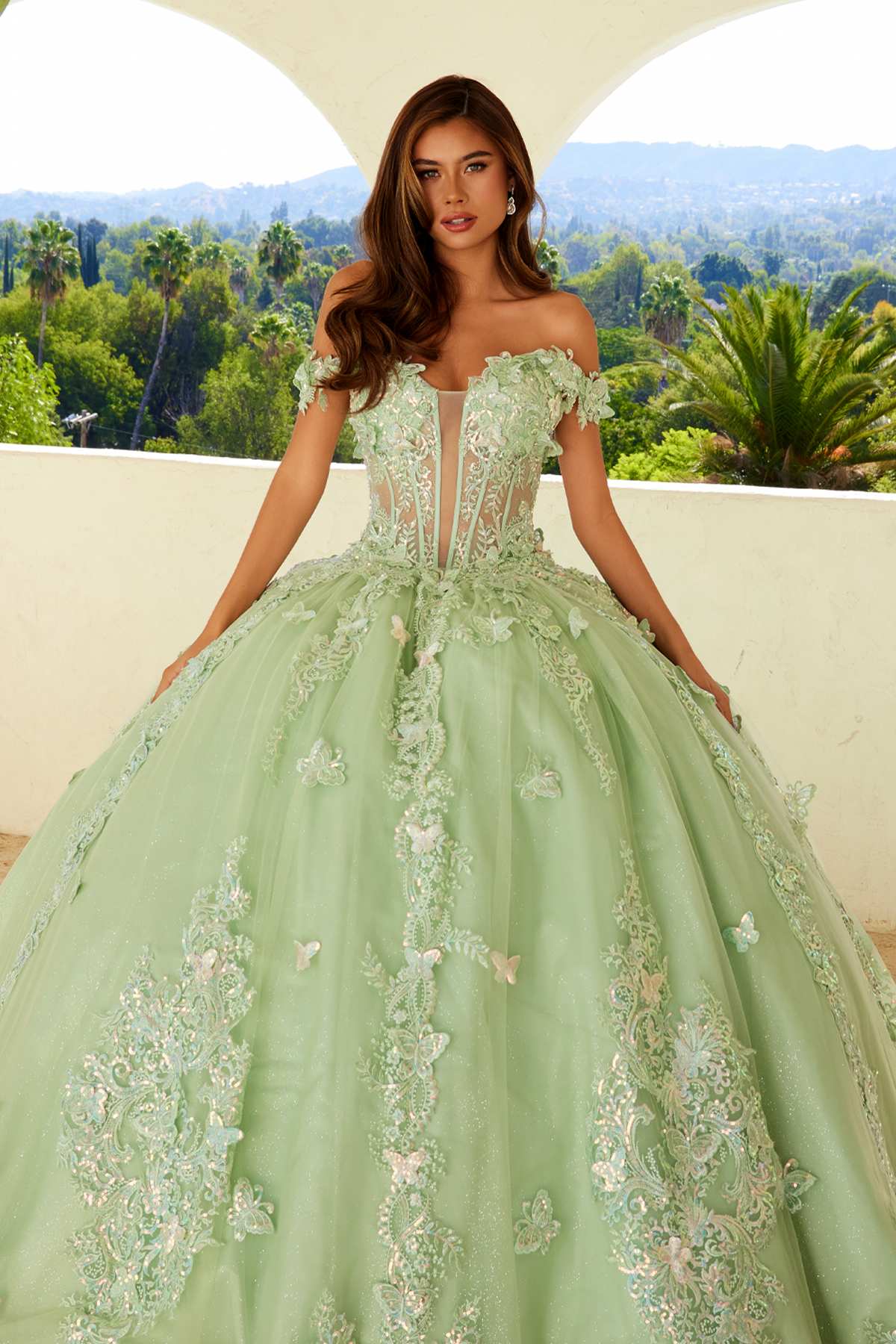 Juliet JT1485J Off the Shoulder Cinderella Quinceanera Ball Gown by DiscountDressShop