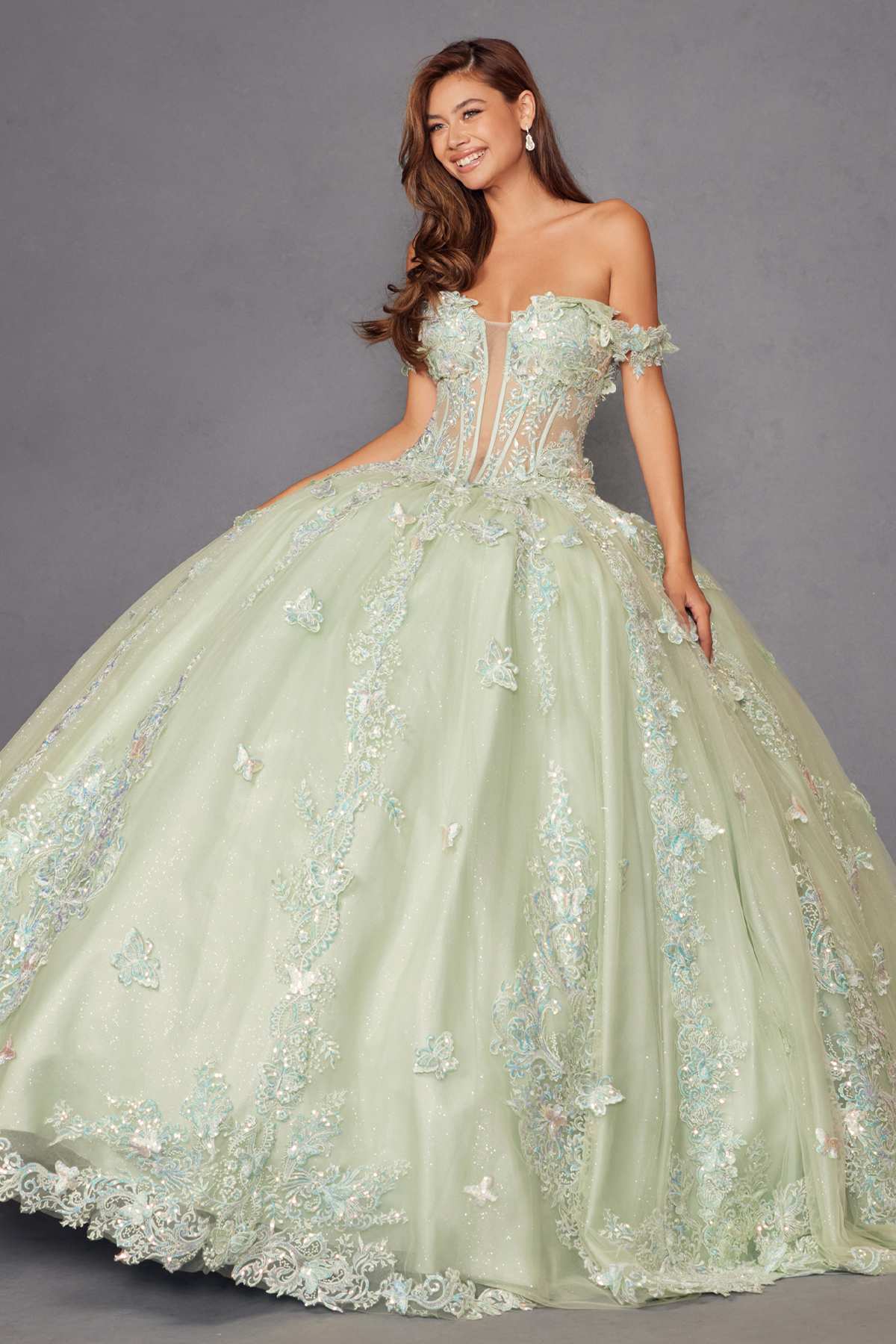 Juliet JT1485J Off the Shoulder Cinderella Quinceanera Ball Gown by DiscountDressShop