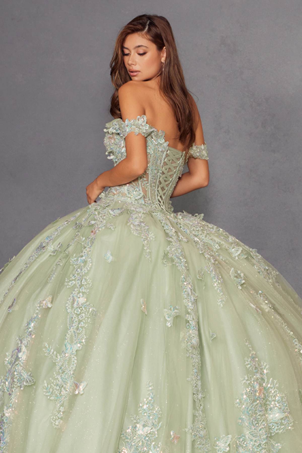 Juliet JT1485J Off the Shoulder Cinderella Quinceanera Ball Gown by DiscountDressShop