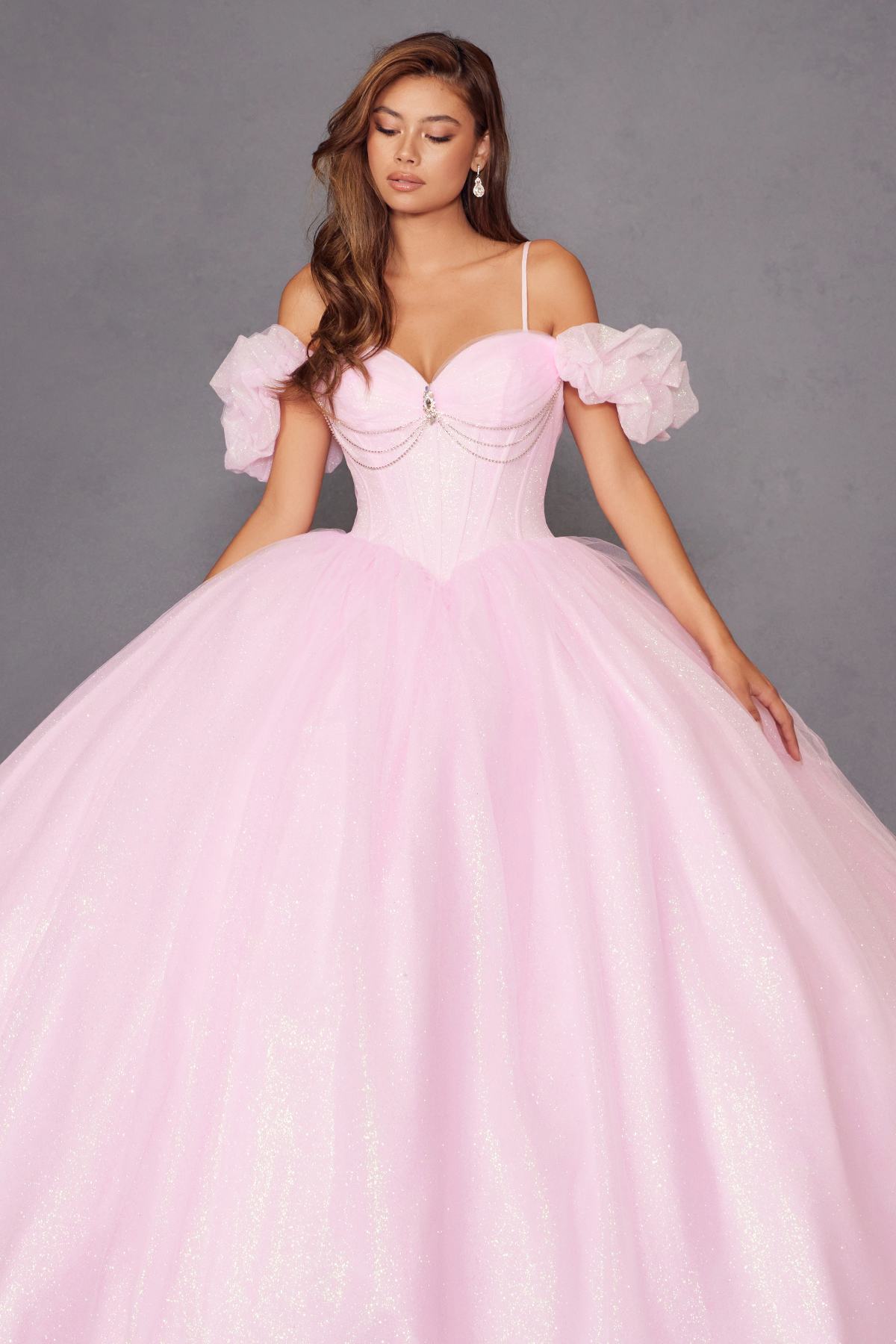 Juliet JT1487H Cold Shoulder quinceanera Ball Gown by DiscountDressShop