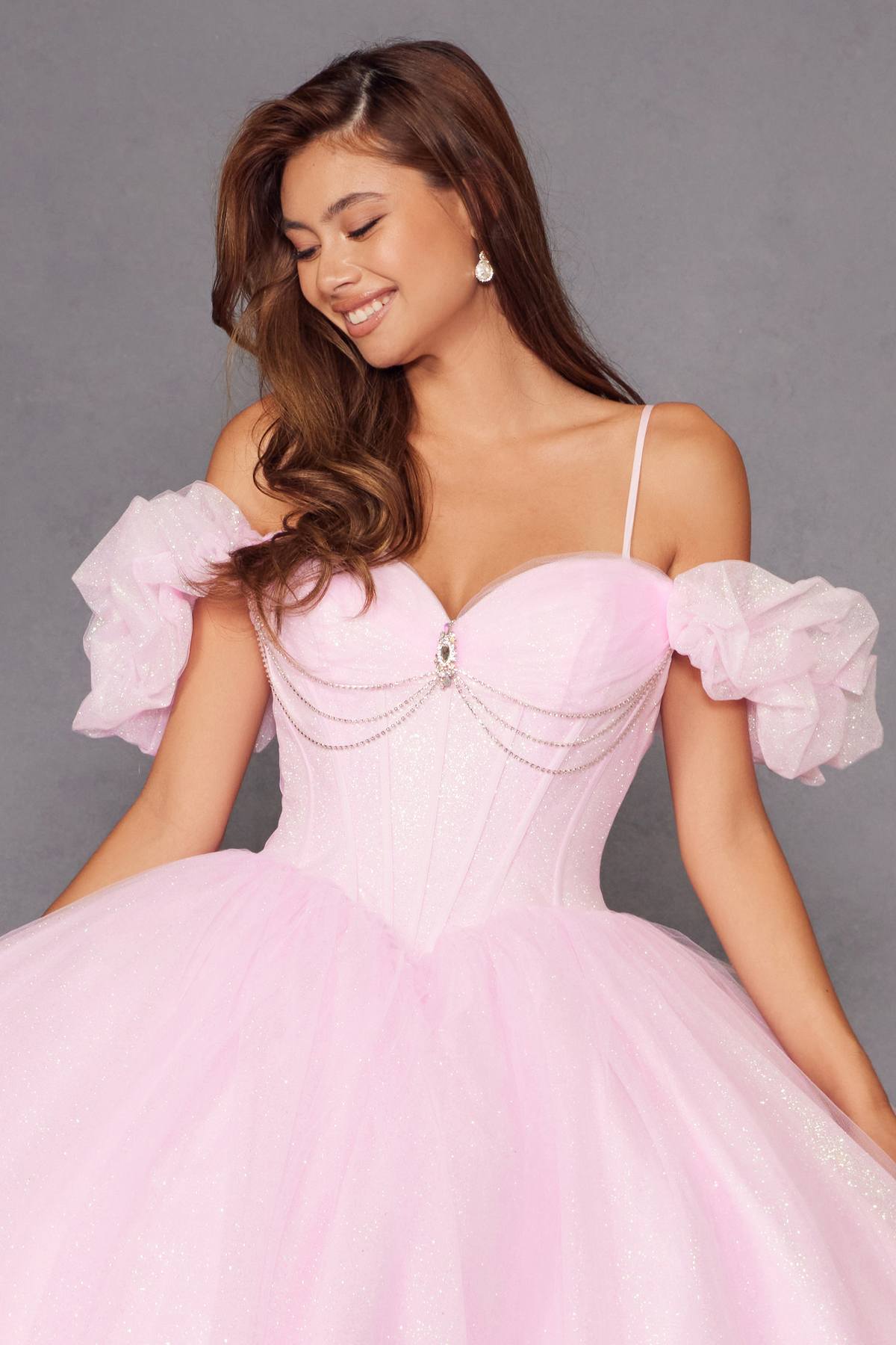 Juliet JT1487H Cold Shoulder quinceanera Ball Gown by DiscountDressShop