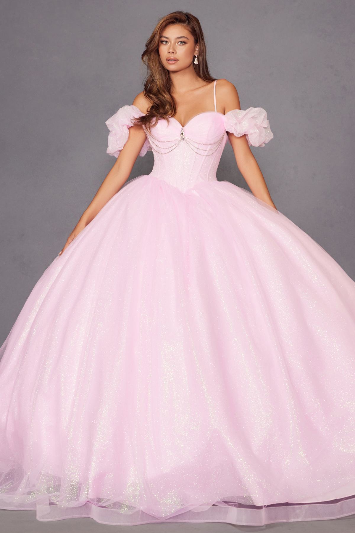 Juliet JT1487H Cold Shoulder quinceanera Ball Gown by DiscountDressShop