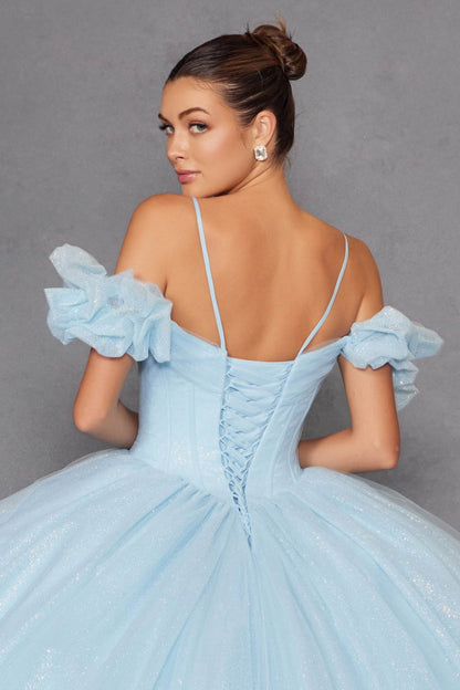 Juliet JT1487H Cold Shoulder quinceanera Ball Gown by DiscountDressShop