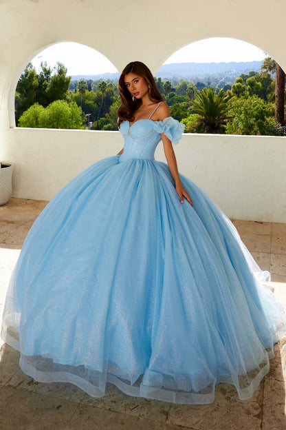 Juliet JT1487H Cold Shoulder quinceanera Ball Gown by DiscountDressShop