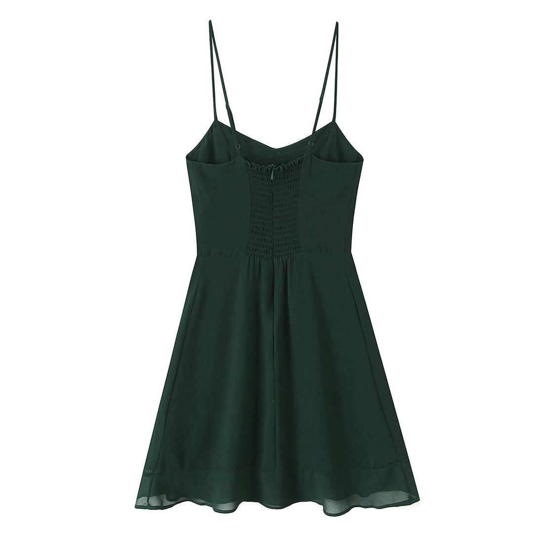 Summer French Sexy Retro Solid Color Slim Fit Slim Sexy Ruffled Spaghetti Straps Dress by Ragazza