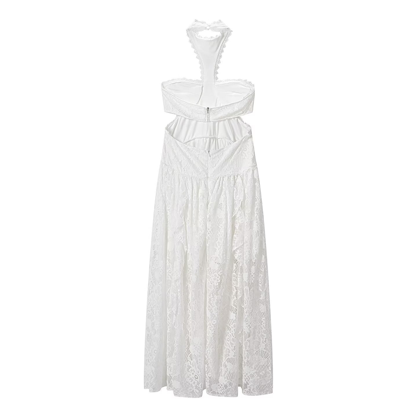 Lace Embroidered Silk Lace Tulle Backless French Halter Dress Women Summer Vacation Lightweight Dress by Ragazza