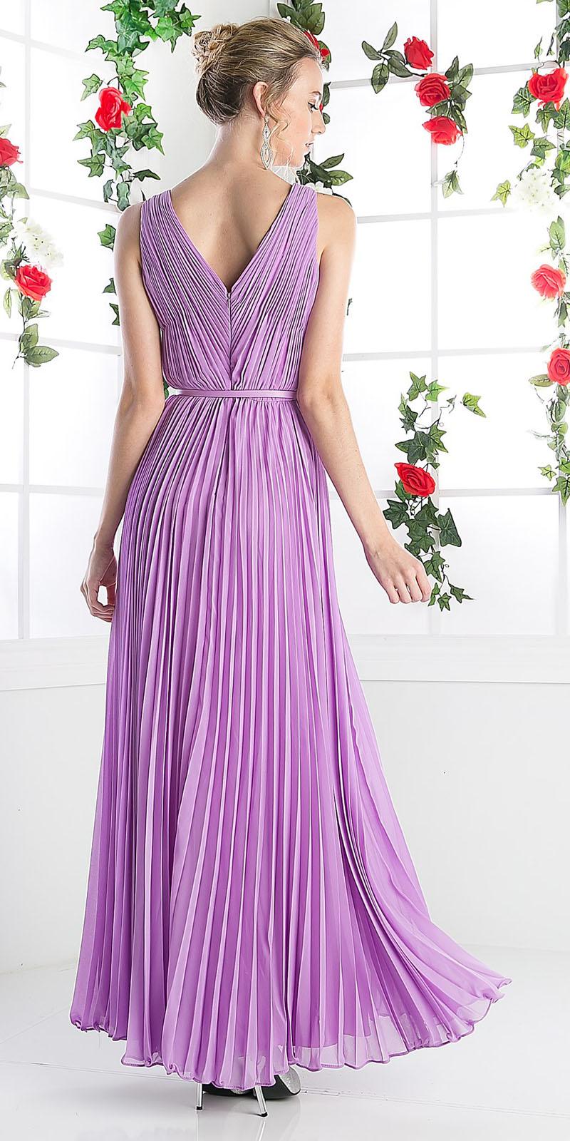 Cinderella Divine 1499 Long Chiffon Pleated Sleeveless Dress With Belt by DiscountDressShop