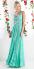 Cinderella Divine 1499 Long Chiffon Pleated Sleeveless Dress With Belt by DiscountDressShop