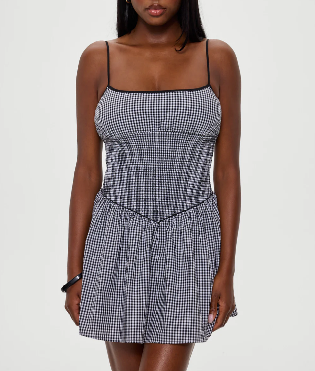 French Minority Black White Plaid Slim Fit Slimming Spaghetti Straps Dress Women Summer Small A line Dress by Ragazza