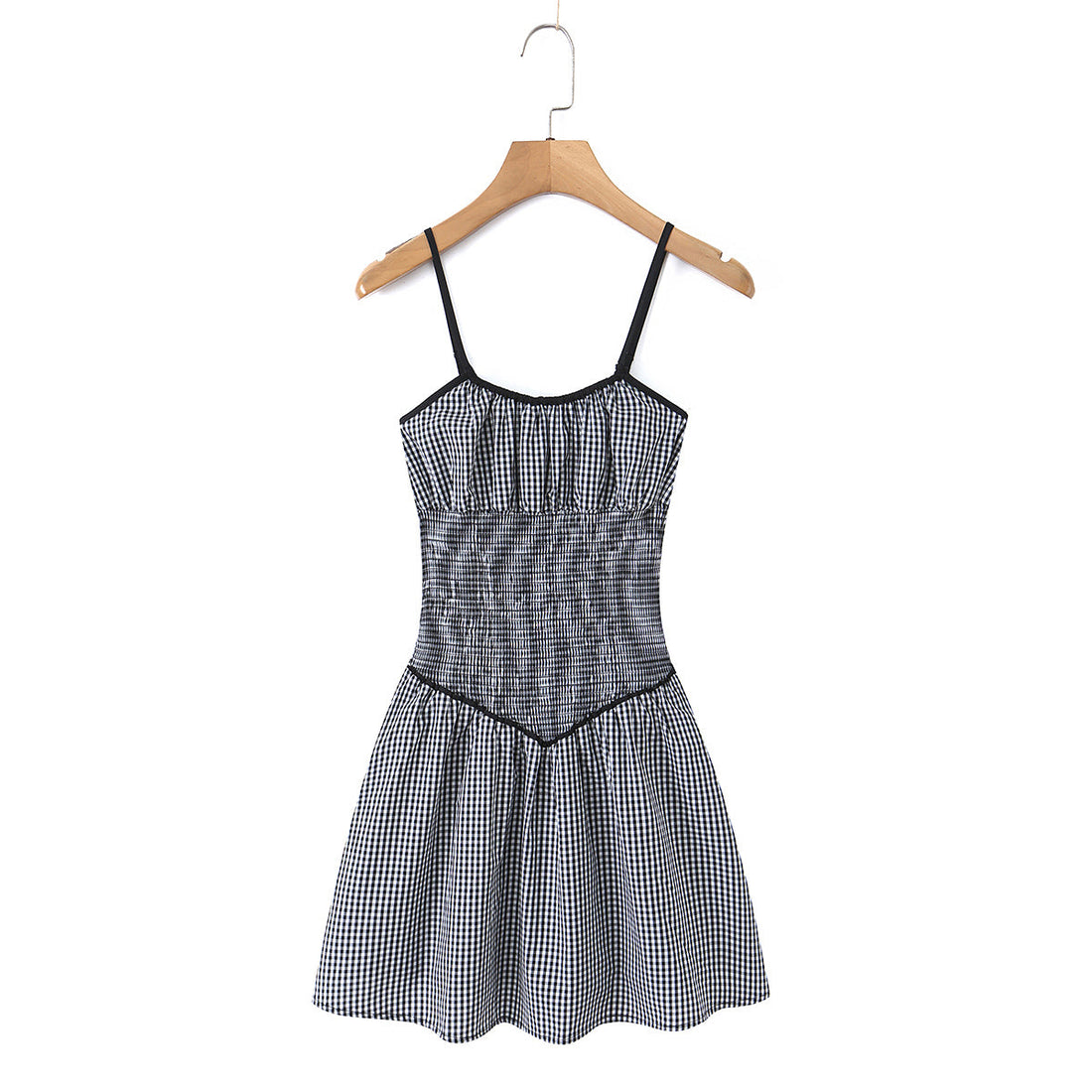 French Minority Black White Plaid Slim Fit Slimming Spaghetti Straps Dress Women Summer Small A line Dress by Ragazza