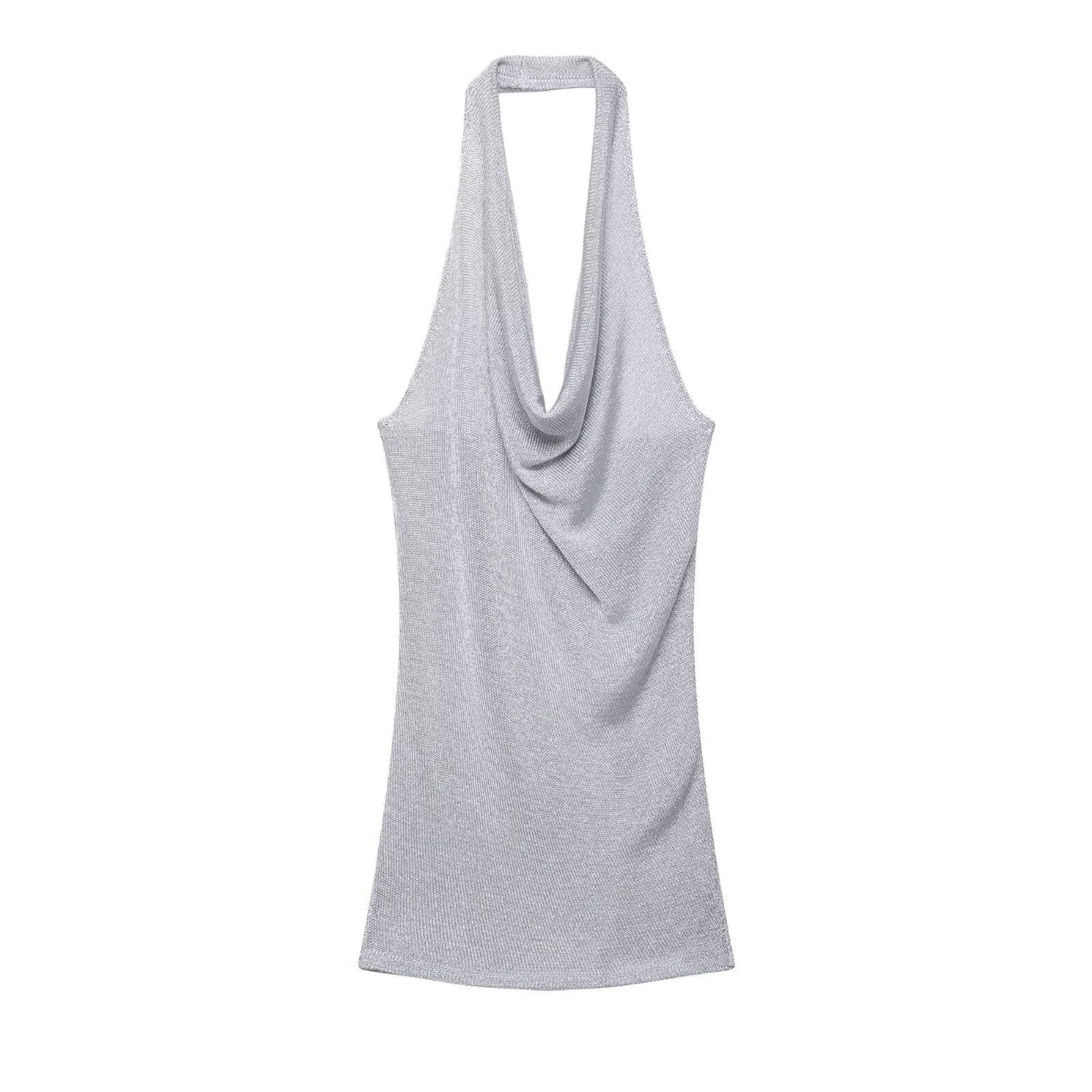 Simple Elegant Metal Color Thread Knitted Hanging Collar Dress by Ragazza